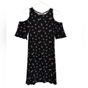 2/$15 Xhilaration Black Floral Cold Shoulder Keyhole Dress Size Small